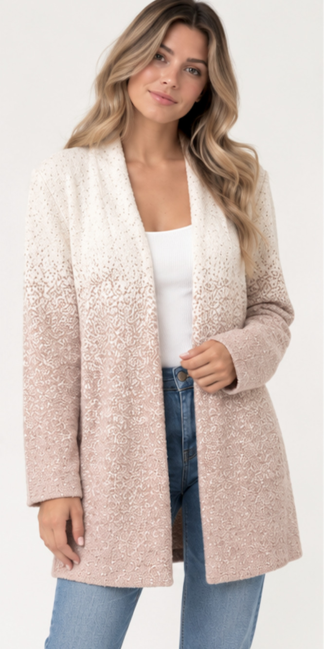 Barefoot Dreams CozyChic Lite Confetti Cardigan Pearl Rose Pink XL NWT